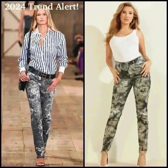 Guess 1981 Metallic Floral Skinny High Trendy Jeans Size 26. 2024 Trend! - Picture 1 of 8